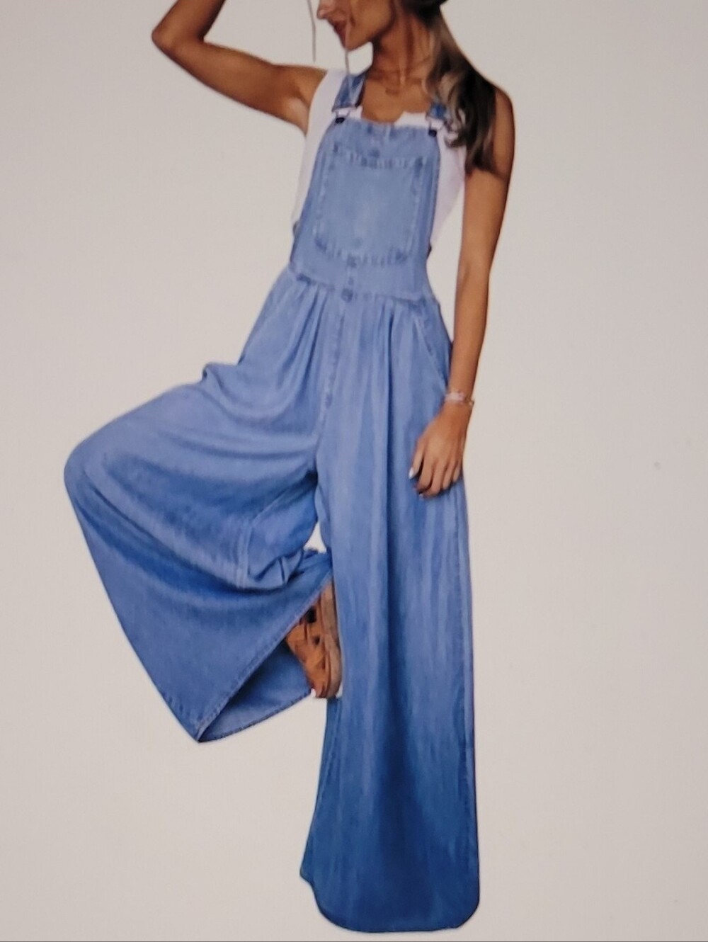 Utcoco Loose Wide Leg Bib Cotton Denim Overalls Jumpsuit With Pockets. M (NWT)